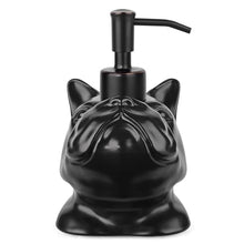 Load image into Gallery viewer, NEWHENGS French Bulldog Shaped Soap/Lotion/Hand Sanitizer Bulldog Ceramic Stainless Steel Pump Dispenser Gifts for Lover, Refillable for Kitchen and Bathroom(Black)
