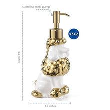 Load image into Gallery viewer, NEWHENGS Poodle Shaped Soap/Lotion/Hand Sanitizer Ceramic Dog Lover Stainless Steel Pump Dispenser for Dog Mom Gifts, Refillable for Kitchen and Bathroom (Gold/White)
