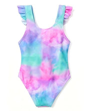 Load image into Gallery viewer, DOCUMO Girls One Piece Swimsuit Ruffle Quick Dry Bathing Suit for Kids 6-15Y, Tropical/Leopard/Tie Dye Printed Beach Swimsuit (Tie Dye Pink, X-Large)

