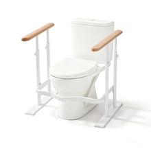 Load image into Gallery viewer, PXNTLA Toilet Safety Rails for Seniors - Toilet Safety Frame with Dual Pillars, Waterproof Nighttime Reflective Base, 3-Speed Height Adjustment (White, Double Pillar)
