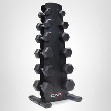 Load image into Gallery viewer, CAP Barbell 210 lb Rubber Coated Hex Dumbbell Set with Vertical Rack
