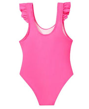 Load image into Gallery viewer, DOCUMO Girls One Piece Swimsuit Ruffle Quick Dry Bathing Suit for Kids 6-15Y, Tropical/Leopard/Tie Dye Printed Beach Swimsuit (Hot Pink, X-Large)
