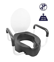 Load image into Gallery viewer, KMINA 4 Inch Soft Raised Toilet Seat with Handles and Lid, 220 lb Capacity, Fits Round &amp; Compact Elongated Bowls up to 15" Wide, Tool-Free Clamp-On Riser, Black
