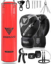 Load image into Gallery viewer, ASBRAVO Punching Bag for Adults, 4ft PU Heavy Boxing Bag Set 12OZ Gloves for MMA Muay Thai Kickboxing Training Home Gym, Martial Art (Unfilled)-Red
