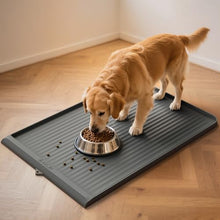 Load image into Gallery viewer, Dog Food Mat 36"x24", Waterproof Pet Feeding Mat with Diversion Grooves and Raised Edges, Large Non-Slip Dog Bowl Mat for Food and Water, Cat Food Mat for Floors, Easy to Clean, Grey
