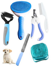 Load image into Gallery viewer, Dog Cat Grooming Kit, Brushes, Dematting Rake and Comb, Nail Clipper, Nail File, Flea Comb (Blue 6 Kits)
