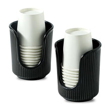 Load image into Gallery viewer, Dobbyby Ceramic Bathroom Cup Dispenser with Stylish Vertical Stripes - Disposable Mouthwash Cup Holder Holds 3-4oz Paper Cups for Rinsing Cups on Bathroom Vanity Countertops (Black-Black-2 Pack)
