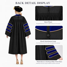 Load image into Gallery viewer, HX Graday Royal Blue Doctoral Graduation Gown Set with Tam and Hood, PhD Cap and Gown Regalia
