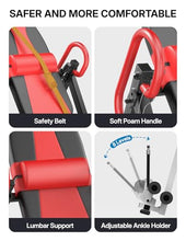 Load image into Gallery viewer, YOLEO Gravity Heavy Duty Inversion Table with Headrest &amp; Adjustable Protective Belt Back Stretcher Machine for Pain Relief Therapy (Red02)

