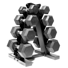 Load image into Gallery viewer, CAP Barbell 100 lb Rubber Coated Hex Dumbbell Set with Vertical Rack, Space-Saving A-Frame Storage
