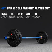 Load image into Gallery viewer, RitFit Barbell Weight Set - 4/6FT Olympic Barbell with Weight Plates (55-275LB Total) -  4FT Black/Blue Bar with 35LB Plates
