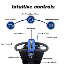 Load image into Gallery viewer, Metro Mobility 4 Wheel Foldable Mobility Scooter for Adults - 300 lbs Capacity Powered Mobility Scooters for Seniors, Travel - USB Charging Port &amp; 2 Cup Holders - Blue
