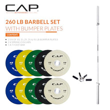Load image into Gallery viewer, CAP Barbell Olympic Weight Set with 7ft Barbell &amp; Bumper Plates ,160-370 lbs , Multiple Options
