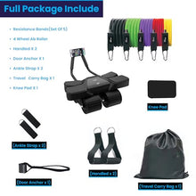 Load image into Gallery viewer, Ab Roller Home Gym Equipment – 4 Wheels Ab Wheel Muscle Roller with Built-in Tracker , 5Pcs Resistance Bands, Ankle Straps, Door Anchor, Handles, Travel Bag
