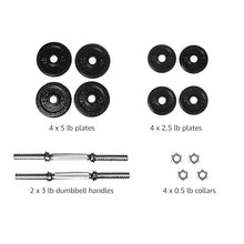 Load image into Gallery viewer, Amazon Basics Adjustable Dumbbell Hand Weight Set with Storage Case, Portable, Secure, 38 Pounds, Black

