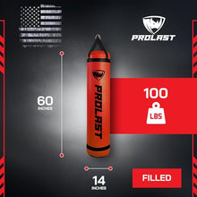 Load image into Gallery viewer, PROLAST Heavy Punching Kicking Bag for Adults, Boxing, MMA, Martial Arts, Muay Thai, Strength Training Equipment, Filled, 5ft, 100 lbs, Vertical Logo, Red
