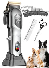 Load image into Gallery viewer, Dog Clippers for Grooming, Dog Grooming Kit for Heavy Thick Hair, Low Noise Cordless Pet Hair Trimmer with Stainless Steel Blade, Professional Rechargeable Hair Trimmer for Dogs and Cats L-Sliver
