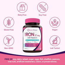 Load image into Gallery viewer, Doctor's Recipes Iron Supplement for Pregnant Women, Chelated Iron Bisglycinate, with Vitamin C for High Absorption, Gentle, Red Blood Cell Production Support, 60 Vegan Caps
