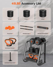 Load image into Gallery viewer, FEIERDUN Adjustable Dumbbells, 50lbs Free Weight Set with Connector, 4 in1 Dumbbells Set Used as Barbell, Kettlebells, Push up Stand, Fitness Exercises for Home Gym Suitable Men/Women
