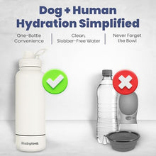 Load image into Gallery viewer, Dog Water Bottle for Dog Lovers - 32 oz Stainless Steel Double Wall Insulated Water Bottle with 8 oz Detachable Bowl on Bottom for Doggy Lovers for Hiking, Walks, Travel - Cream
