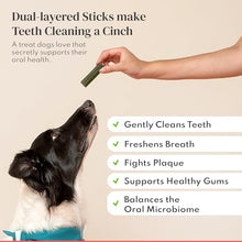 Load image into Gallery viewer, Dental Chews for Dogs - Scrapes Plaque, Freshens Breath &amp; Fights Tartar - Dual-Layered Probiotic Dental Sticks - Vet-Formulated with 16 Active Ingredients - All Dog Sizes - Made in the USA - 30 Count
