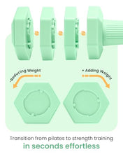 Load image into Gallery viewer, Adjustable Dumbbells Set, 4 in 1 Hand Weights Set for Women Men 10 LB Dumbbell Pair Each 2lbs 3lbs 4lbs 5lbs Weights Dumbbells Set with TPU Soft Rubber Handle for Home Gym Exercise Fitness -Green
