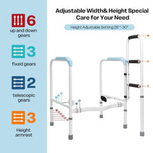 Load image into Gallery viewer, 665lbs Toilet Safety Rail - Medical Grade Heavy Duty Bariatric Support Frame - No-Drill Stand Assist with Vacuum Suction Cup &amp; Foam Handles - Adjustable Height &amp; Width for Seniors, Post-Surgery
