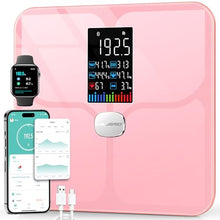 Load image into Gallery viewer, ABLEGRID Body Fat Scale,Digital Smart Bathroom Scale for Body Weight,Large Color Display Screen,22 Body Composition Metrics BMI,Water Weigh,Heart Rate,Baby Mode,400lb,Rechargeable-Rosegold
