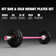 Load image into Gallery viewer, RitFit Barbell Weight Set - 4/6FT Olympic Barbell with Weight Plates (55-115LB Total) -  Hip Thrusts 4FT Pink Bar with 35LB Plates
