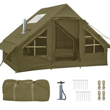 Load image into Gallery viewer, Inflatable Tents for Camping, 4-6 Person Easy Blow Up Tent with Hand Pump,4 Seasons Waterproof Air Inflatable Camping Tent,Hot Tent with Skylight and Stove Jack for Family Camping,Green
