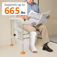 Load image into Gallery viewer, Heavy Duty Toilet Safety Rails for Seniors (665lbs), Adjustable LED Toilet Safety Frame with Handles for Elderly, Foldable Handicap Toilet Aid Support for Most Toilets, Stand Up Assist
