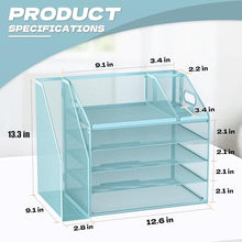 Load image into Gallery viewer, DocNest 5 Tier Paper Letter Tray File Organizer, Mesh Desk File with Handle, Workspace Desk Organizers with Pen Holder, Office Organization Storage Accessories - Blue
