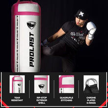 Load image into Gallery viewer, PROLAST 4Ft 135Lb XL Heavy Punching Boxing Bag for Adults, MMA, Martial Arts, Muay Thai, Kicking, Strength Training Equipment, Filled, New Edition Logo, White and Pink
