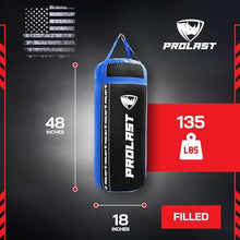 Load image into Gallery viewer, PROLAST 4Ft 135Lb XL Heavy Punching Boxing Bag for Adults, MMA, Martial Arts, Muay Thai, Kicking, Strength Training Equipment, Filled, New Edition Logo, Black and Blue
