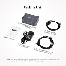 Load image into Gallery viewer, AV Access 8K DisplayPort KVM Docking Station 3 Monitors 2 PCs, with 6 DP Cables, 3xUSB 3.0 Hub, GbE, 8K@60Hz 4K@165Hz KVM Switch Triple Monitors 2 Desktops, SD, Audio, All-Aluminum, for HP, Dell
