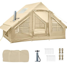 Load image into Gallery viewer, Inflatable Tents for Camping, 4-6 Person Easy Blow Up Tent with Hand Pump,4 Seasons Waterproof Air Inflatable Camping Tent,Hot Tent with Skylight and Stove Jack for Family Camping,Beige
