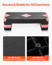 Load image into Gallery viewer, VEVOR Aerobic Exercise Step Platform, 28-Inch Workout Aerobic Stepper, Height Adjustable Fitness Training Step Deck Trainer with 4 Risers, Non-Slip Surface Bench for Home Gym Cardio Strength, Red
