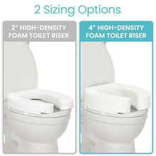 Load image into Gallery viewer, Vive Toilet Seat Riser Cushion for Seniors - Universal Fit - Raised Toilet Seat with High-Density Foam for Elongated &amp; Standard - Firm Handle, Cushioned &amp; Padded - Elevated Medical Handicap Lifter
