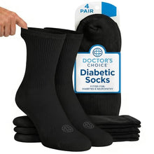 Load image into Gallery viewer, Doctor's Choice Diabetic Socks for Men, Seamless Crew Socks with Non-Binding Top, Provides Extra Comfort for Gout, 4-Pairs, Black, Large, Size 10-13
