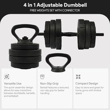 Load image into Gallery viewer, Fitvids Adjustable Dumbbell Set, 60lbs Free Weights Set with Connector, 4 in 1 Changeable Dumbbells and Barbell for Exercise and Fitness, Black/Black
