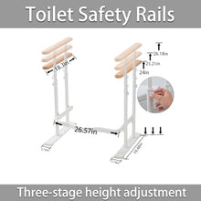 Load image into Gallery viewer, PXNTLA Toilet Safety Rails for Seniors - Toilet Safety Frame with Dual Pillars, Waterproof Nighttime Reflective Base, 3-Speed Height Adjustment (White, Double Pillar)
