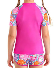 Load image into Gallery viewer, DOCUMO Girls Rash Guard Swimsuit 2-Piece Short Sleeve Colorblock Quick Dry Bathing Suit UPF 50+ Beach Swimwear Size 6-15Y (Smile# Hot Pink, Medium)
