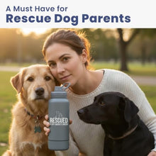 Load image into Gallery viewer, Rescue Dog Lover Water Bottle – 32 oz Stainless Steel Double Wall Insulated with 8 oz Detachable Bowl – Animal Rescue Gifts for Dog or Cat Lovers – “Rescued is My Favorite Breed” – Smoky Grey
