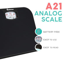 Load image into Gallery viewer, Adamson A21 Analog Scales for Body Weight - Up to 300 LB - New - Anti-Skid Rubber Surface - Large Numbers - Analog Bathroom Scale - Affordable - Durable with 20-Year Assurance - Full Black
