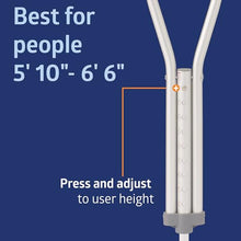 Load image into Gallery viewer, Medline Aluminum Crutches for Kids, Adults, &amp; Seniors, Walking Aid for Reliable Balance, Comfortably Holds 300 LBS, Fits Patients Between 5'10" to 6'6" Tall

