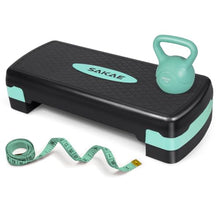 Load image into Gallery viewer, Green Black Exercise Step Platform Set with Kettlebell &amp; Measuring Tape
