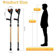Load image into Gallery viewer, FUSHIDE Forearm Crutches for Adults,Lightweight Elbow Crutches, 10-Level Adjustable Height, Gold1Pair
