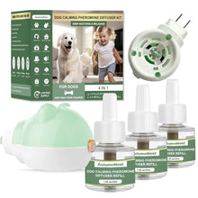 Load image into Gallery viewer, Dog Calming Diffuser Plug-in with Gentle Night Glow, 3 Refills Kit for Behavioral Support, Stress Soothing Aid for Pets During Travel, Thunder, Vet Visits, Fireworks, Safe Formula, 90 Days Supply
