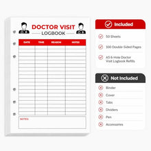 Load image into Gallery viewer, A5 Doctor Appointment Log Book Inserts, 6-Hole Medical Visit Refill Pages, 50 Sheets
