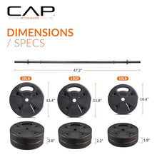 Load image into Gallery viewer, CAP Threaded Barbell Set with 100 LB Cement Grip Plates | 47" Threaded Bar, 25LB / 15LB / 10LB Grip Plates, Star Collars, Home Gym Weight Set for Strength Training
